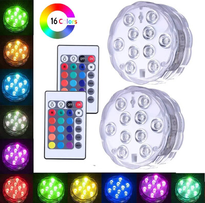 10leds RGB υποβρύχια φώτα LED Υποβρύχιο νυχτερινό φως Εξωτερική πισίνα Φως τσάι Βάζο λιμνούλα Διακόσμηση γάμου