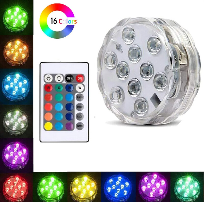 10 LED RGB iegremdējamās LED gaismas zemūdens nakts gaisma āra peldbaseina gaisma tējas gaismas vāze dīķa ballītes kāzu dekors