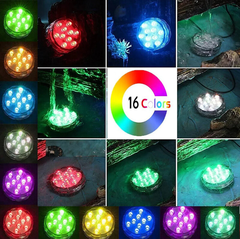 10 LED RGB iegremdējamās LED gaismas zemūdens nakts gaisma āra peldbaseina gaisma tējas gaismas vāze dīķa ballītes kāzu dekors