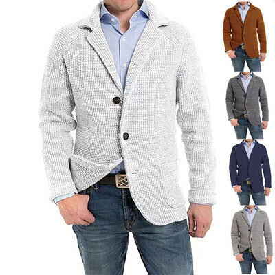 Cardigan tricotat ocazional pentru bărbați, pulover, guler cu mânecă lungă, la modă, pentru bărbați, toamnă și iarnă, jachetă caldă pentru bărbați