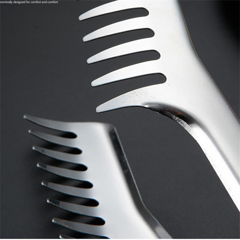 Nešiojamas neslystantis nerūdijančio plieno maistinis virtuvės segtukas, gilinamasis dantytas makaronų spaustukas, pailgintos rankenos šukos Lengvai paimamos kepsninės žnyplės