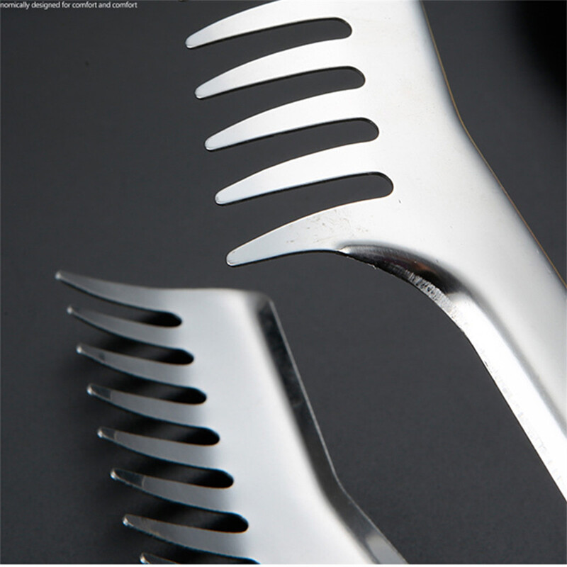 Nešiojamas neslystantis nerūdijančio plieno maistinis virtuvinis segtukas, pagilinantis dantytas makaronų spaustukas, pailgintos rankenos šukos Lengvai paimamos kepsninės žnyplės