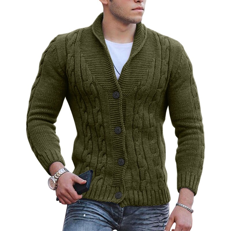 Ανδρική πλεκτή ζακέτα με καλώδιο, σάλι, μακρυμάνικο, χαλαρή εφαρμογή, ανδρικές ζακέτες για σκι