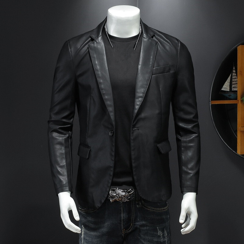 Jachete din piele pentru bărbați noi, slim fit, PU, ocazional, pentru motociclete, guler răsturnat, negru, motociclist, piele, piele de căprioară, îmbrăcăminte exterioară pentru bărbați 5XL