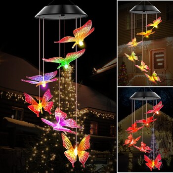 LED Wind Chimes Διακοσμημένο Ηλιακό Κολίμπρι Τοπίο Κρεμαστό Ηλιακό Φως Φώτα Κήπου Διακοσμημένο Ατμόσφαιρα Μενταγιόν αυλής