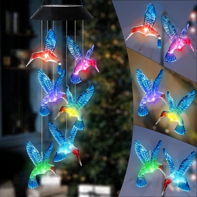 Clopoței de vânt cu LED-uri Decorate peisaj colibri solar Lumină solară suspendată Lumini de grădină Atmosferă decorată Pandantive de curte