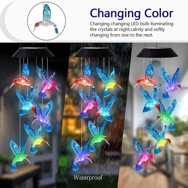 LED vėjo varpeliai, dekoruoti saulės kolibrių kraštovaizdis Kabantys saulės šviesa sodo šviestuvai dekoruoti atmosferos kiemo pakabukai