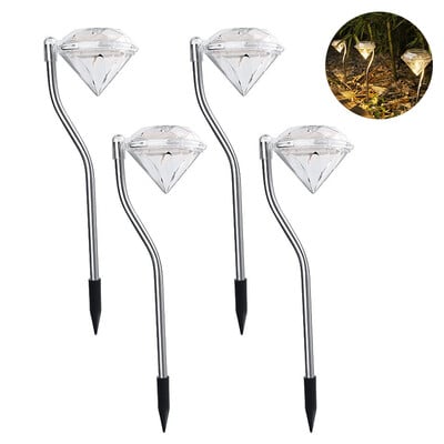 Lumini exterioare Lampă de gazon cu mize solare cu diamante, Lumini exterioare, iluminat peisagistic, pentru grădină, vilă, curte, decor de camping