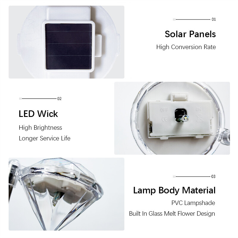 Külső lámpák Diamond Solar Stakes füves lámpa, kültéri lámpák, tájvilágítás, kertbe, villába, udvarba, kemping dekorációba