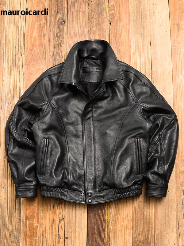 Mauroicardi tavaszi őszi hűvös jóképű fekete kemény pu bőrkabát férfi cipzáras luxus dizájner amerikai vintage ruhák 2024