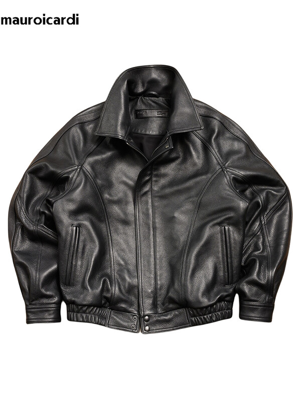 Mauroicardi tavaszi őszi hűvös jóképű fekete kemény pu bőrkabát férfi cipzáras luxus dizájner amerikai vintage ruhák 2024