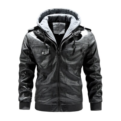 Összefűzött PU bőrdzsekik cipzáras kapucnis férfi műbőr hosszú ujjú tömör zsebek Kardigán bő kabát High Street 2024
