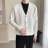 Őszi kiváló minőségű kötött kardigán férfi egyszínű divatos V nyakú pulóver dzseki férfi alkalmi kötött felsőruházat kabát kardigán férfi
