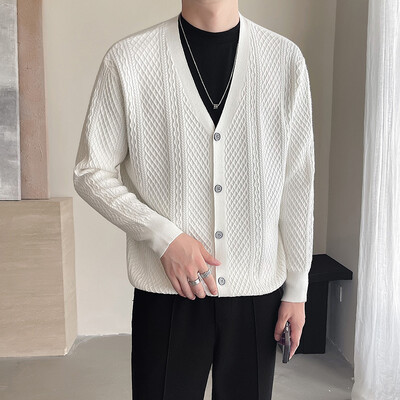 Őszi kiváló minőségű kötött kardigán férfi egyszínű divatos V nyakú pulóver dzseki férfi alkalmi kötött felsőruházat kabát kardigán férfi