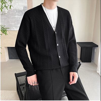 Őszi kiváló minőségű kötött kardigán férfi egyszínű divatos V nyakú pulóver dzseki férfi alkalmi kötött felsőruházat kabát kardigán férfi