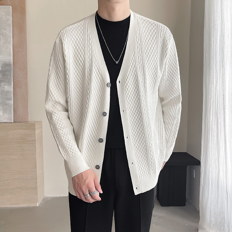 Őszi kiváló minőségű kötött kardigán férfi egyszínű divatos V nyakú pulóver dzseki férfi alkalmi kötött felsőruházat kabát kardigán férfi