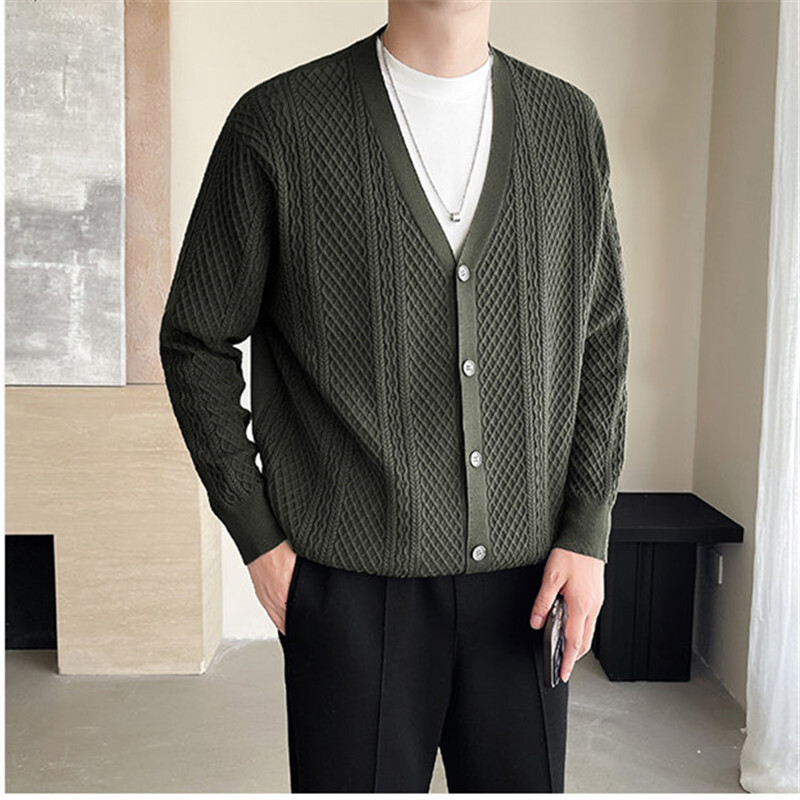 Őszi kiváló minőségű kötött kardigán férfi egyszínű divatos V nyakú pulóver dzseki férfi alkalmi kötött felsőruházat kabát kardigán férfi