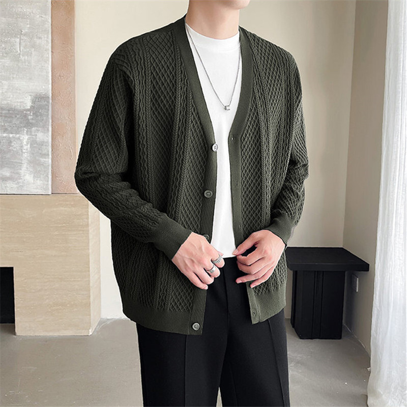 Őszi kiváló minőségű kötött kardigán férfi egyszínű divatos V nyakú pulóver dzseki férfi alkalmi kötött felsőruházat kabát kardigán férfi