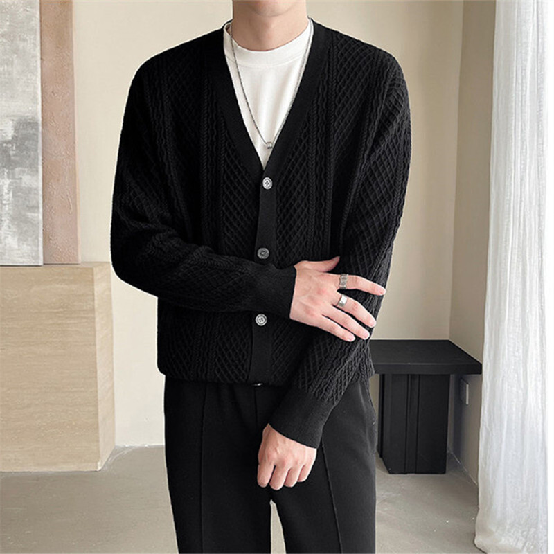 Őszi kiváló minőségű kötött kardigán férfi egyszínű divatos V nyakú pulóver dzseki férfi alkalmi kötött felsőruházat kabát kardigán férfi