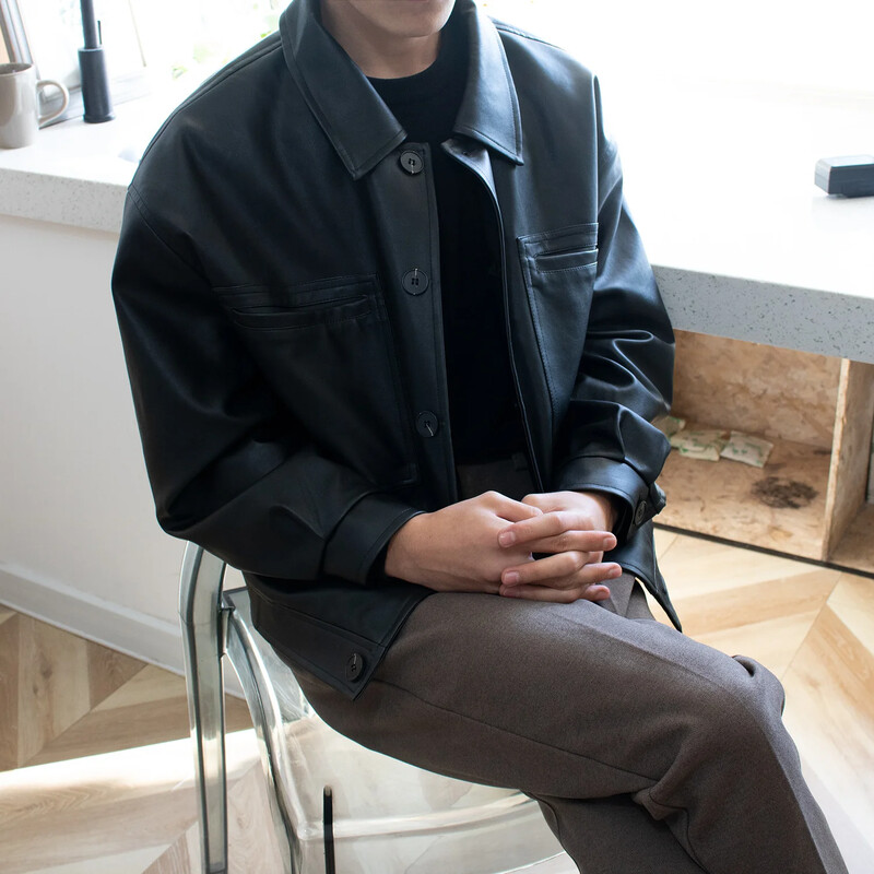 Tavaszi őszi laza motorkerékpár rövid bőrruházat férfi retro pu bőrkabát alkalmi kültéri viselet egysoros csat