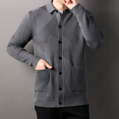 2024. gada jauns rudens un ziemas gadījuma dizaina vīriešu jaka džemperis ar biezām garām piedurknēm.