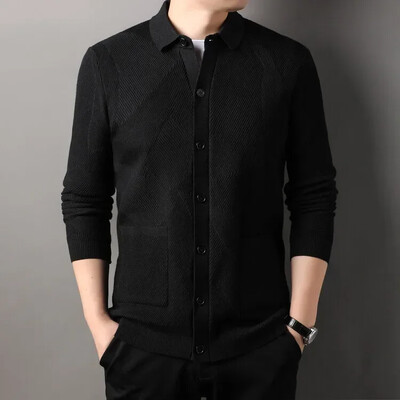 2024. gada jauns rudens un ziemas gadījuma dizaina vīriešu jaka džemperis ar biezām garām piedurknēm.