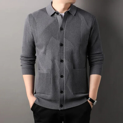 2024. gada jauns rudens un ziemas gadījuma dizaina vīriešu jaka džemperis ar biezām garām piedurknēm.