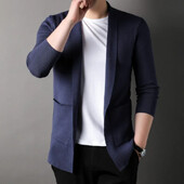 Őszi/téli férfi egyszínű kardigán hosszú ujjú zsebes kivitelben, divatosan eladó egyszerű kötött kardigán