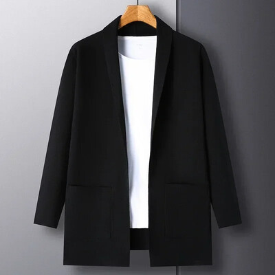 Őszi/téli férfi egyszínű kardigán hosszú ujjú zsebes kivitelben, divatosan eladó egyszerű kötött kardigán