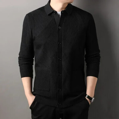 Őszi és téli férfi alkalmi dizájn kardigán vastag, hosszú ujjú gombos dzseki kardigán pulóver