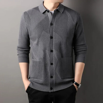 Őszi és téli férfi alkalmi dizájn kardigán vastag, hosszú ujjú gombos dzseki kardigán pulóver