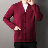 Férfi őszi és téli alkalmi tervezésű kardigán vastag, hosszú ujjú, gombos kabát kardigán pulóver