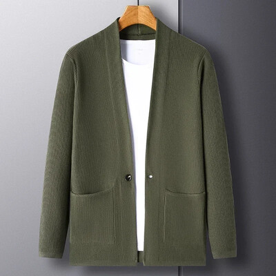 Férfi őszi és téli kiváló minőségű kötött kardigán gomb nélküli alkalmi kényelmes és sokoldalú öltönyök férfi ruhák