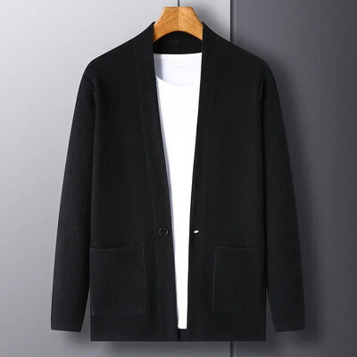 Férfi őszi és téli kiváló minőségű kötött kardigán gomb nélküli alkalmi kényelmes és sokoldalú öltönyök férfi ruhák