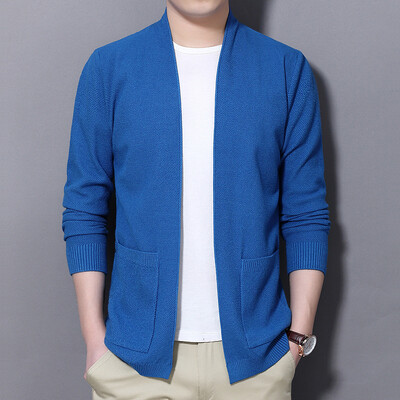 Vīriešu džemperis Modes kleita Trikotāžas džemperis Vīriešu pavasara rudens plāns ciets džemperis V kakla gadījuma vīriešu trikotāžas jaka