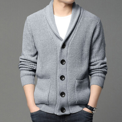 Vīriešu rudens un ziemas modes maigs, vienrindas trikotāžas džemperis ar garām piedurknēm džemperis, vienkrāsains džemperis, mēteļa blūze