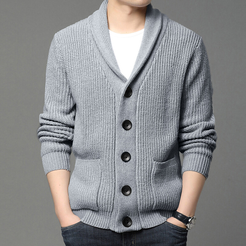 Vīriešu rudens un ziemas modes maigs, vienrindas trikotāžas džemperis ar garām piedurknēm džemperis, vienkrāsains džemperis, mēteļa blūze