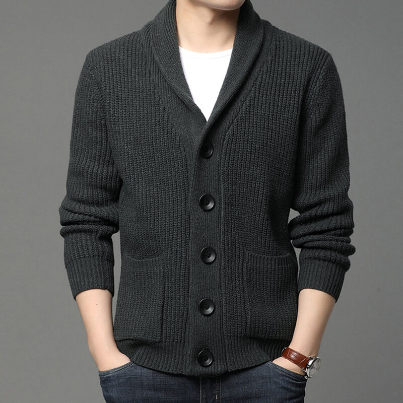 Vīriešu rudens un ziemas modes maigs, vienrindas trikotāžas džemperis ar garām piedurknēm džemperis, vienkrāsains džemperis, mēteļa blūze