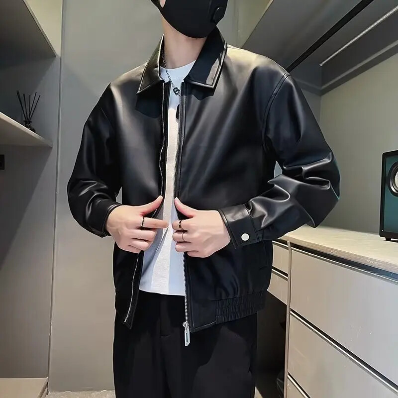 2022 m. Nauja vyriška odinė striukė Madinga prekės ženklo rudens žiemos motociklo apranga Atvartas Aptakus mados vyriškas drabužis laisvalaikio scena