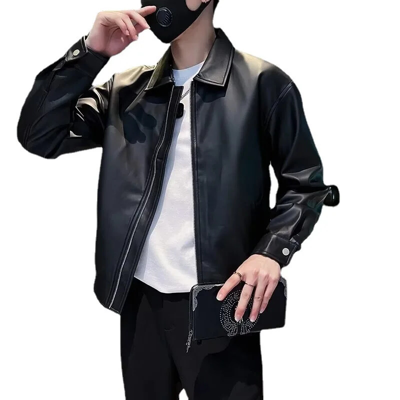 2022 m. Nauja vyriška odinė striukė Madinga prekės ženklo rudens žiemos motociklo apranga Atvartas Aptakus mados vyriškas drabužis laisvalaikio scena