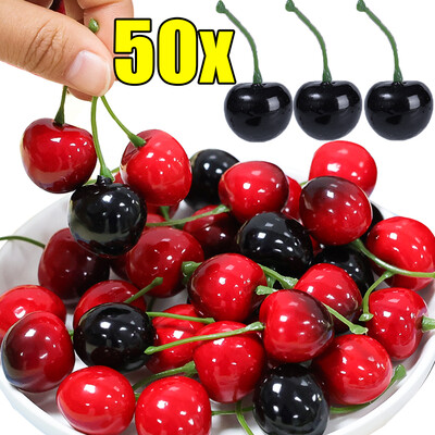 50/10 buc. Model de fructe artificiale de cireșe false, ornament de cireșe, artizanat, accesorii pentru fotografie, decorațiuni de petrecere, decorațiuni pentru casă