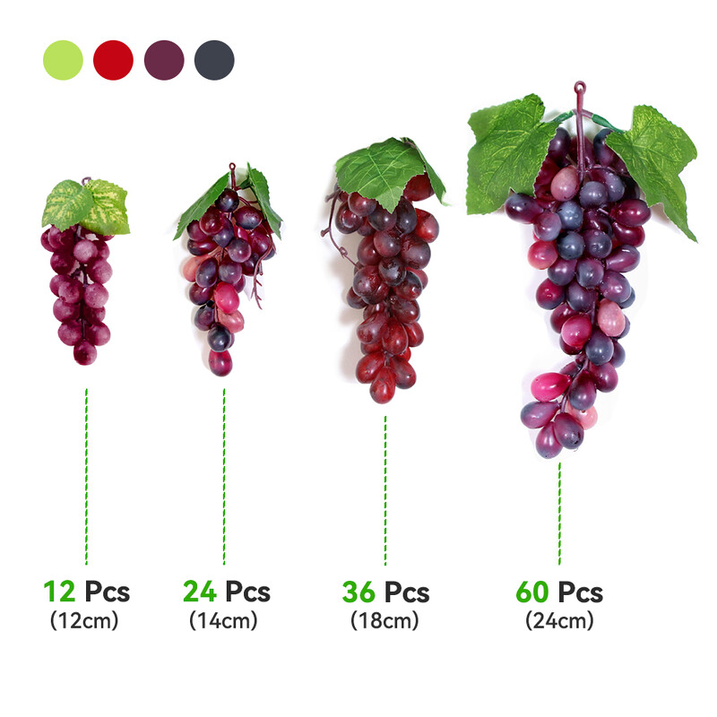 Mesterséges gyümölcs-szőlő-szimulált szőlőfürtök Élethű hamis gyümölcsök Műanyag műgyümölcs-díszek esküvői kellékekhez