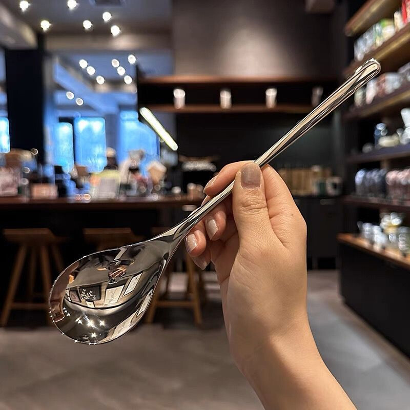 Rozsdamentes acél kerek kanál háló piros arany vacsora hosszú nyelű keverő desszert kanalak konyhai kiegészítőkhöz Gadgets