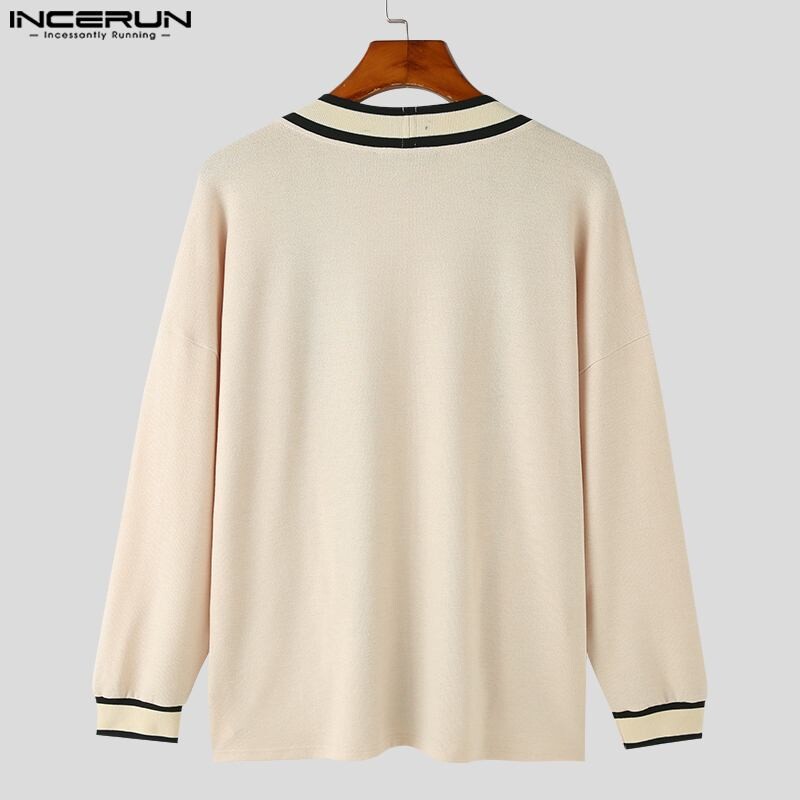 INCERUN Vīriešu jaciņa, raibs ar atvērtu dūrienu, trikotāžas trikotāžas, garām piedurknēm, ikdienas vīriešu džemperi, 2023. gada ielas apģērbs, rudens vīriešu kimono S-5XL