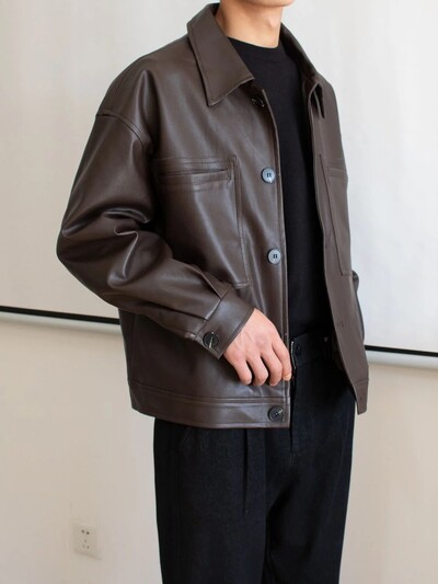 Primăvară Toamnă Motocicletă largi haine scurte din piele bărbați retro jachetă din piele PU îmbrăcăminte ocazională în aer liber Cataramă cu un singur rând