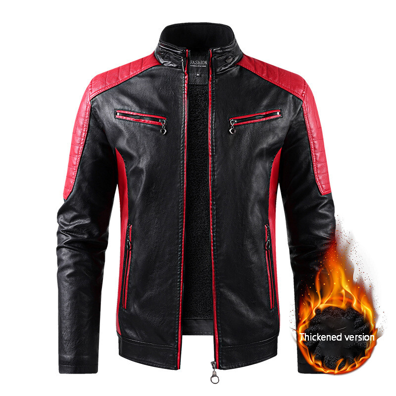 Pavasario ir rudens vyriška stovima apykakle kelių kišenių odinė striukė PU odos darbo drabužiai lauko motociklo važinėjimo drabužiai