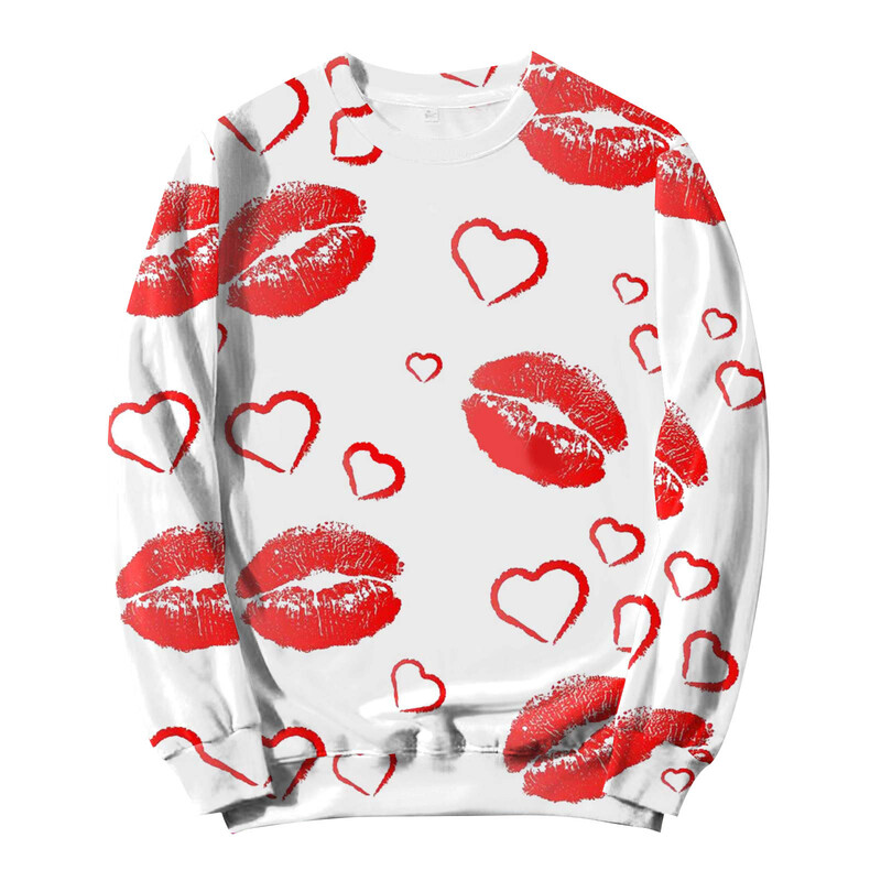 Valentīna dienas sērijas 3D digitālās drukas džemperis ar apkakli