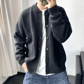 Férfi ruhák, kerek galléros, sima kötött férfi pulóverek, nyakú, egyszínű kardigán zöld fekete japán harajuku divatos nyakú