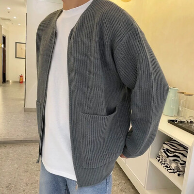 Ανδρικά ρούχα Casual Πλεκτά Πλεκτά Πουλόβερ για Άντρες Μονόχρωμο με Τσέπες Στρογγυλό φερμουάρ Στρογγυλό γιακά Απλό φερμουάρ Παραγγελίας S