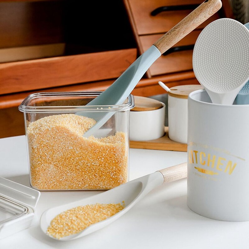 Környezetbarát szilikon rizskanál fa nyél, tapadásmentes rizsfőző lapát étel főzőkanál Konyhai kiegészítők